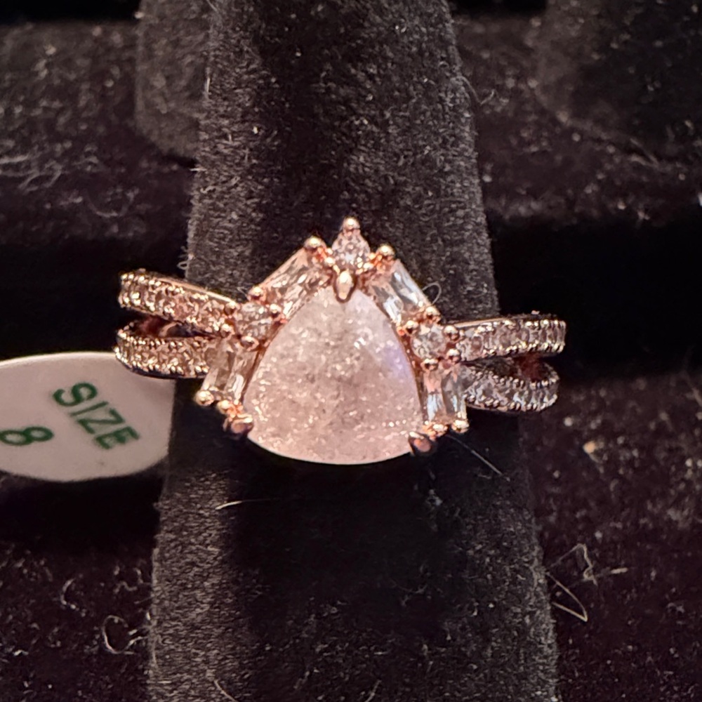 Rose Gold Triangle Druzy and CZ Halo Ring - Women Jewelry